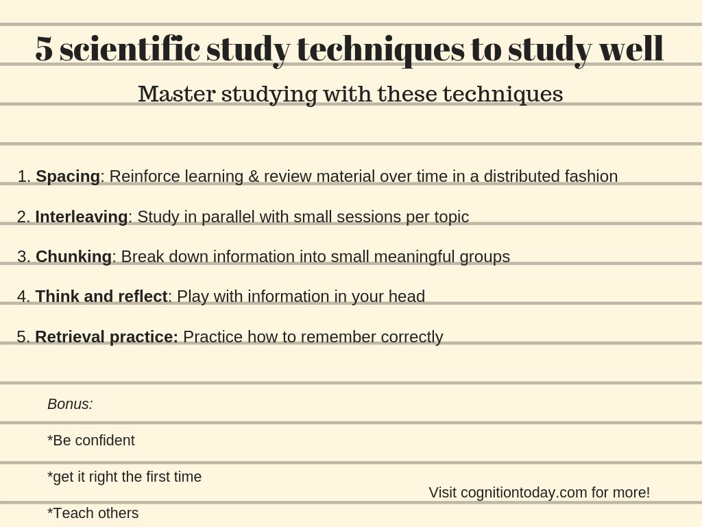 Best study techniques for exams and good learning: Scientific learning techniques focusing on how to study